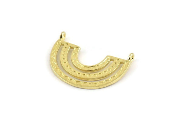 Pirinç Charm, 4 Ham Pirinç, Pirinç Kolye Uçları, Charm Kolye Uçları, 2 Döngülü Pirinç Yarım Daire Charmlar (26x19x1,2 mm) N1450