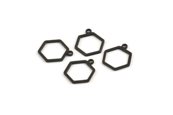 Black Hexagon Charm, 24 Oxidized Black Brass Hexagon Charms With 1 Loop (15x12mm) D0736
