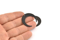 Black Moon Charm, 4 Oxidized Black Brass Crescent Moon Charms With 2 Holes, Connectors (30x28x0.80mm) A1430 S1153