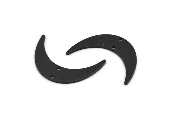 Black Moon Charm, 6 Textured Oxidized Black Brass Crescent Moon Charms With 2 Holes (30x8x1mm) D1391 H1292