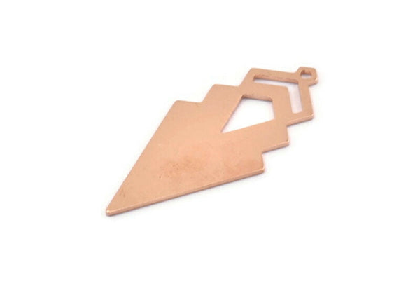 Bakır Üçgen Charm, 1 Döngülü 4 Ham Bakır Elmas Charm (49x22x1mm) M01140