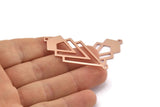 Bakır Üçgen Charm, 2 Döngülü 4 Ham Bakır Elmas Charm (51x22x1mm) M01134