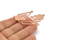 Bakır Üçgen Charm, 2 Döngülü 4 Ham Bakır Elmas Charm (51x22x1mm) M01130