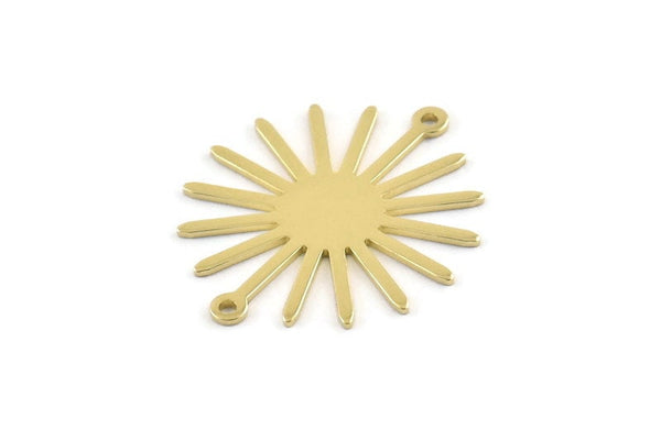 Brass Sun Charm, 12 Raw Brass Sun Connectors With 2 Loops, Pendants (29x25x0.80mm) A1724 M01655