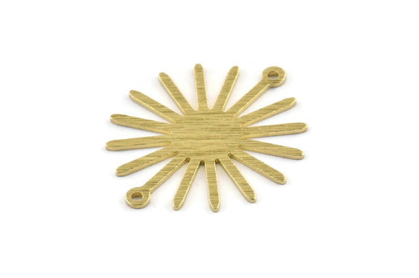 Brass Sun Charm, 12 Textured Raw Brass Sun Connectors With 2 Loops, Pendants (29x25x0.80mm) A1722 M01652