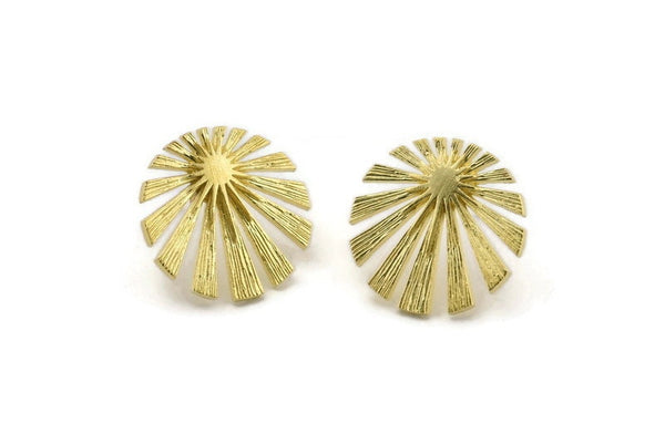 Brass Sun Earring, 4 Raw Brass Rising Sun Flag Stud Earrings (19x1.2mm) N1436