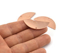 Semi Circle Charm, 6 Raw Copper Half Moon Connectors With 2 Holes, Stamping Blank (39x15x0.90mm) M530