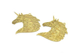 Brass Horse Charm, 10 Raw Brass Unicorn Charms With 1 Loop, Earrings, Pendants (32x27mm) D0630