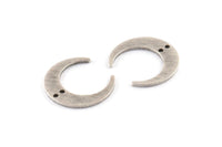 Silver Moon Charm, 12 Textured Antique Silver Plated Brass Crescent Moon Charms With 2 Holes (18x4.5x1mm) D1371 H1325