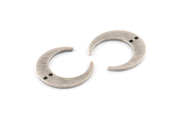 Silver Moon Charm, 12 Textured Antique Silver Plated Brass Crescent Moon Charms With 2 Holes (18x4.5x1mm) D1371 H1325