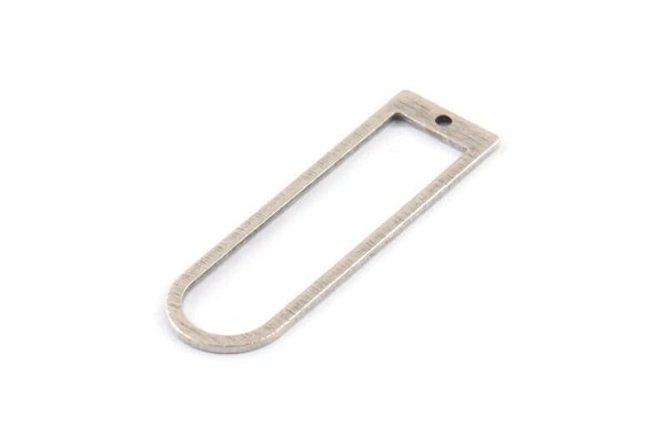 Silver D Shape Charm, 6 Textured Antique Silver Plated Brass D Shape Pendants With 1 Hole (40x12x1mm) D1412 H1356