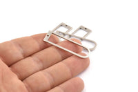 Silver D Shape Charm, 6 Textured Antique Silver Plated Brass D Shape Pendants With 1 Hole (40x12x1mm) D1412 H1356