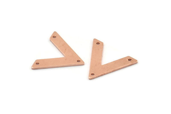 Bakır V Şeklinde, 3 Delikli 12 Ham Bakır V Şeklinde Tılsım (22x18x1mm) M01278