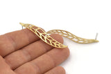 Brass Leaf Earring, 6 Raw Brass Wavy Leaf Stud Earrings (54x9x0.80mm) D1162 A1257