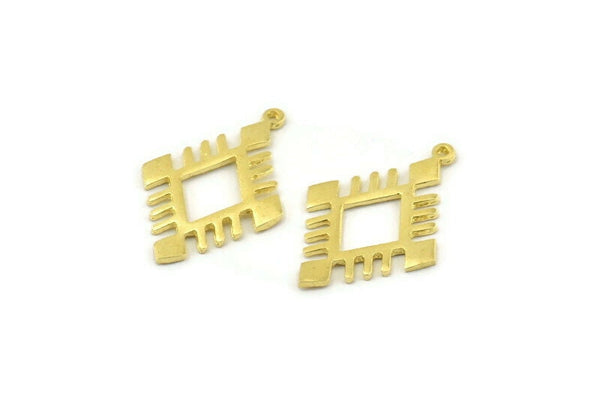 Brass Charm, 4 Raw Brass - Carpet Pattern - Charm Pendant -  Brass Rug Pattern Charms With 1 Loop (29x20x1.2mm) N1494