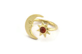 Brass Ring Settings, 2 Raw Brass Moon And Sun Ring With 1 Stone Setting - Pad Size 6mm N1497