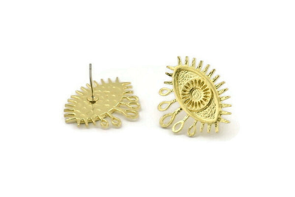 Brass Eye Earring, 4 Raw Brass Eye Stud Earrings (24x21mm) N1504