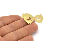 Brass Moon Charm, 24 Raw Brass D Shape Charms With 1 Loop And 3 Holes (18x17x0.50mm) M1071