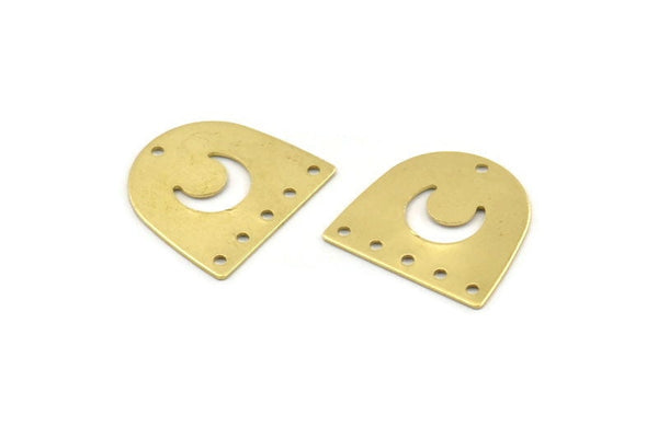 Brass Moon Charm,  24 Raw Brass D Shape Charms With 6 Holes (16x17x0.50mm) M720