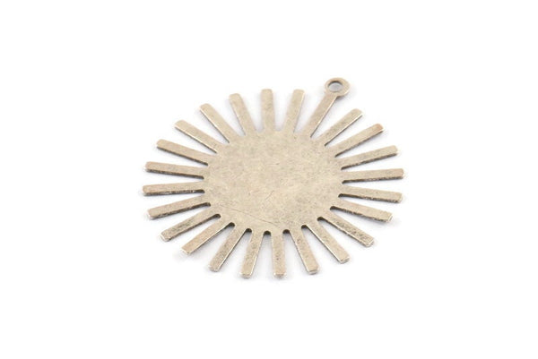 Silver Sun Charm, 8 Antique Silver Plated Brass Sunshine Pendants With 1 Loop, Findings (33x30x0.50mm) A1519 H0416