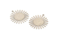 Silver Sun Charm, 8 Antique Silver Plated Brass Sunshine Pendants With 1 Loop, Findings (33x30x0.50mm) A1519 H0416