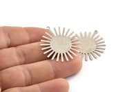 Silver Sun Charm, 8 Antique Silver Plated Brass Sunshine Pendants With 1 Loop, Findings (33x30x0.50mm) A1519 H0416