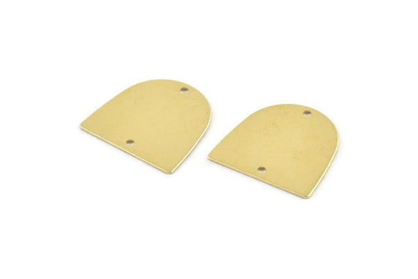Brass D Shape,  24 Raw Brass D Shape Charms With 2 Holes, Brass Blanks (16x17x0.50mm) M1044
