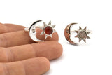 Silver Ring Settings, 925 Silver Moon And Sun Ring With 1 Stone Setting - Pad Size 6mm N1498