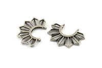 Gümüş Güneş Kolye, 2 Dokulu Antik Gümüş Kaplama Pirinç Güneş Kolye, 2 Döngü (36,5x26x2,6 mm) E204 H1213