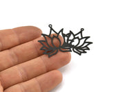 Lotus Flower Charm, 12 Oxidized Black Brass Lotus Flower Charms With 1 Loop, Earrings, Findings (30mm) A1158 S1151
