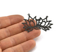 Lotus Flower Charm, 12 Oxidized Black Brass Lotus Flower Charms With 1 Loop, Earrings, Findings (30mm) A1158 S1151