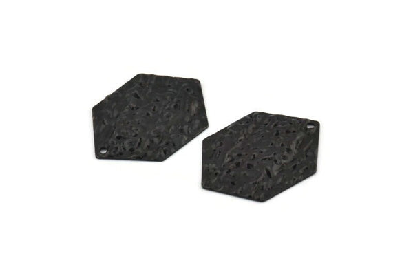 Black Hexagon Charm, 8 Hammered Oxidized Black Brass Hexagon Charms With 1 Hole, Findings (29x21x1mm) D1019