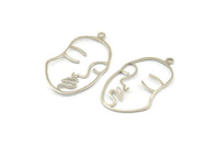 Silver Face Charm, 4 Silver Tone Brass Face Shape Charms With 1 Loop, Pendant, Earrings, Findings (46x28x1mm) E022 H0520