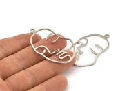 Silver Face Charm, 4 Silver Tone Brass Face Shape Charms With 1 Loop, Pendant, Earrings, Findings (46x28x1mm) E022 H0520