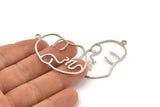 Silver Face Charm, 4 Silver Tone Brass Face Shape Charms With 1 Loop, Pendant, Earrings, Findings (46x28x1mm) E022 H0520