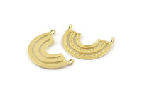 Pirinç Charm, 4 Ham Pirinç, Pirinç Kolye Uçları, Charm Kolye Uçları, 2 Döngülü Pirinç Yarım Daire Charmlar (26x19x1,2 mm) N1450