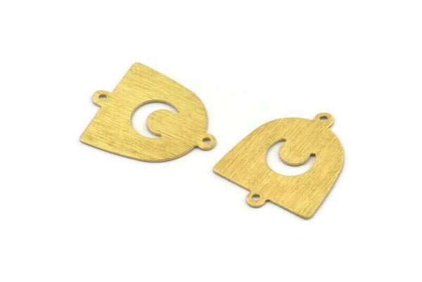 Brass Moon Charm,  24 Textured Raw Brass D Shape Charms With 2 Loops (21x17x0.50mm) M01310