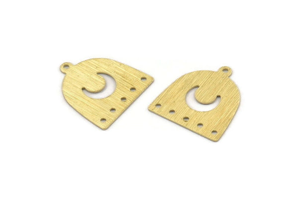 Brass Moon Charm,  24 Textured Raw Brass D Shape Charms With 1 Loop And 5 Holes (18x17x0.50mm) M01324