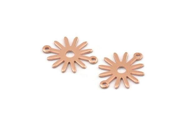Copper Sun Charm, 24 Raw Copper Sun Charms With 2 Loops, Connectors (19x15x0.80mm) M01346