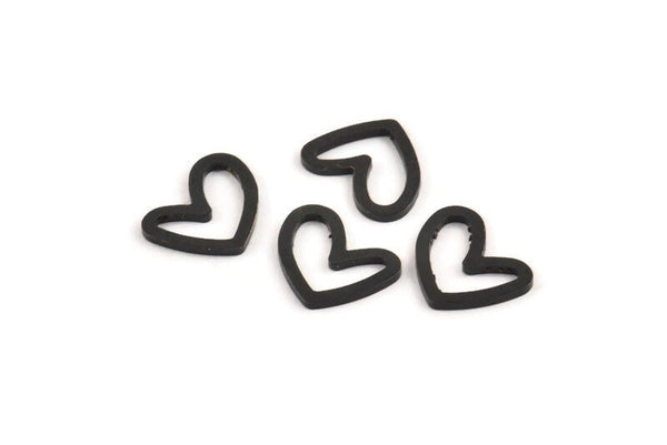 Black Heart Charm, 25 Oxidized Black Brass Heart Connectors, Findings (11x14x1mm) D1195 S1104