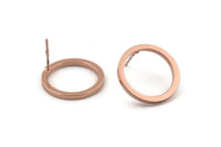 Rose Gold Circle Earring, 2 Rose Gold Plated Brass Circle Stud Earrings (20x2x2mm) E008 A1265