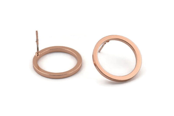 Rose Gold Circle Earring, 2 Rose Gold Plated Brass Circle Stud Earrings (20x2x2mm) E008 A1265