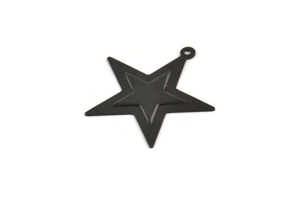 Black Star Charm, 10 Oxidized Black Brass Star Charms with 1 Loop (29x30mm) D0062