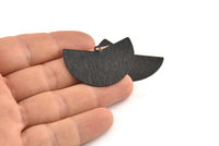 Black Geometric Charm, 4 Textured Oxidized Black Brass Fan Charms With 1 Loop, Pendants (38x23x0.40mm) D1241 S1111