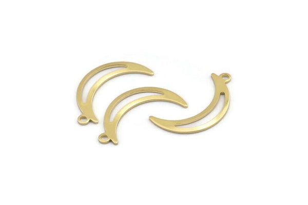 Brass Moon Charm, 24 Raw Brass Crescent Moon Charms With 1 Loop (25x5x0.80mm) M01188