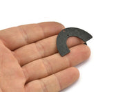 Black Geometric Charm, 4 Textured Oxidized Black Brass Semi Circle Blanks With 2 Holes, Connectors (34x21x0.80mm) D1380 S1132