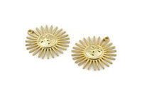 Gold Sun Charm, Gold Plated Brass Sun Charms With 1 Loop, Findings (30x28mm) N1480 Q0792