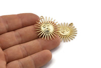 Gold Sun Charm, Gold Plated Brass Sun Charms With 1 Loop, Findings (30x28mm) N1480 Q0792