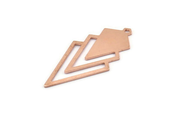 Copper Triangle Charm, 4 Raw Copper Diamond Charms With 1 Loop (49x22x1mm) M01141