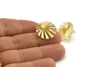 Brass Sun Earring, 4 Raw Brass Rising Sun Flag Stud Earrings (19x1.2mm) N1436